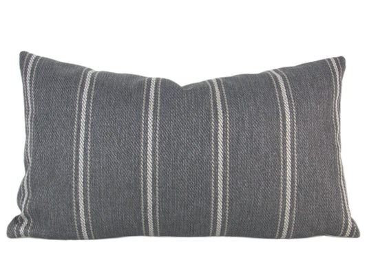 Grey Woven Striped Textured Pillow Cover, 12x20"