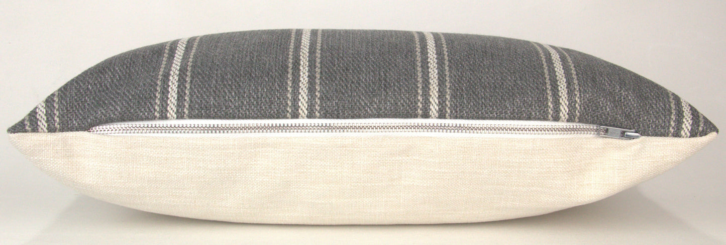 Grey Woven Striped Textured Pillow Cover, 12x20"