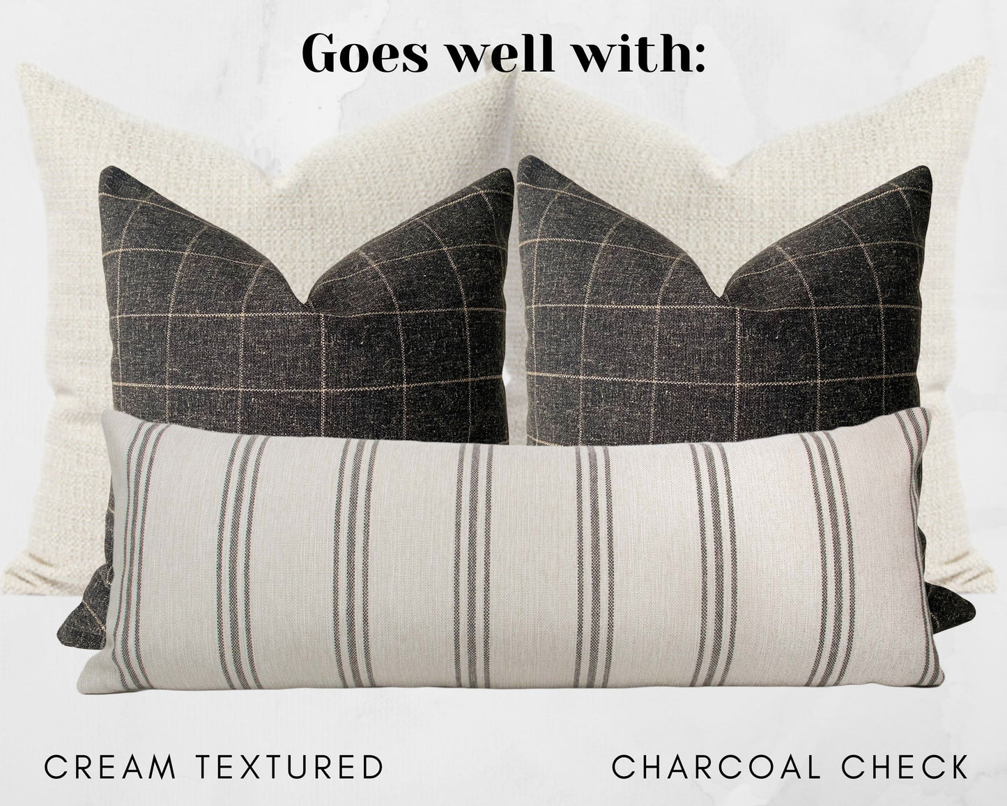 Cream & Black Farmhouse Stripe Long Lumbar Pillow Cover, 14x36"