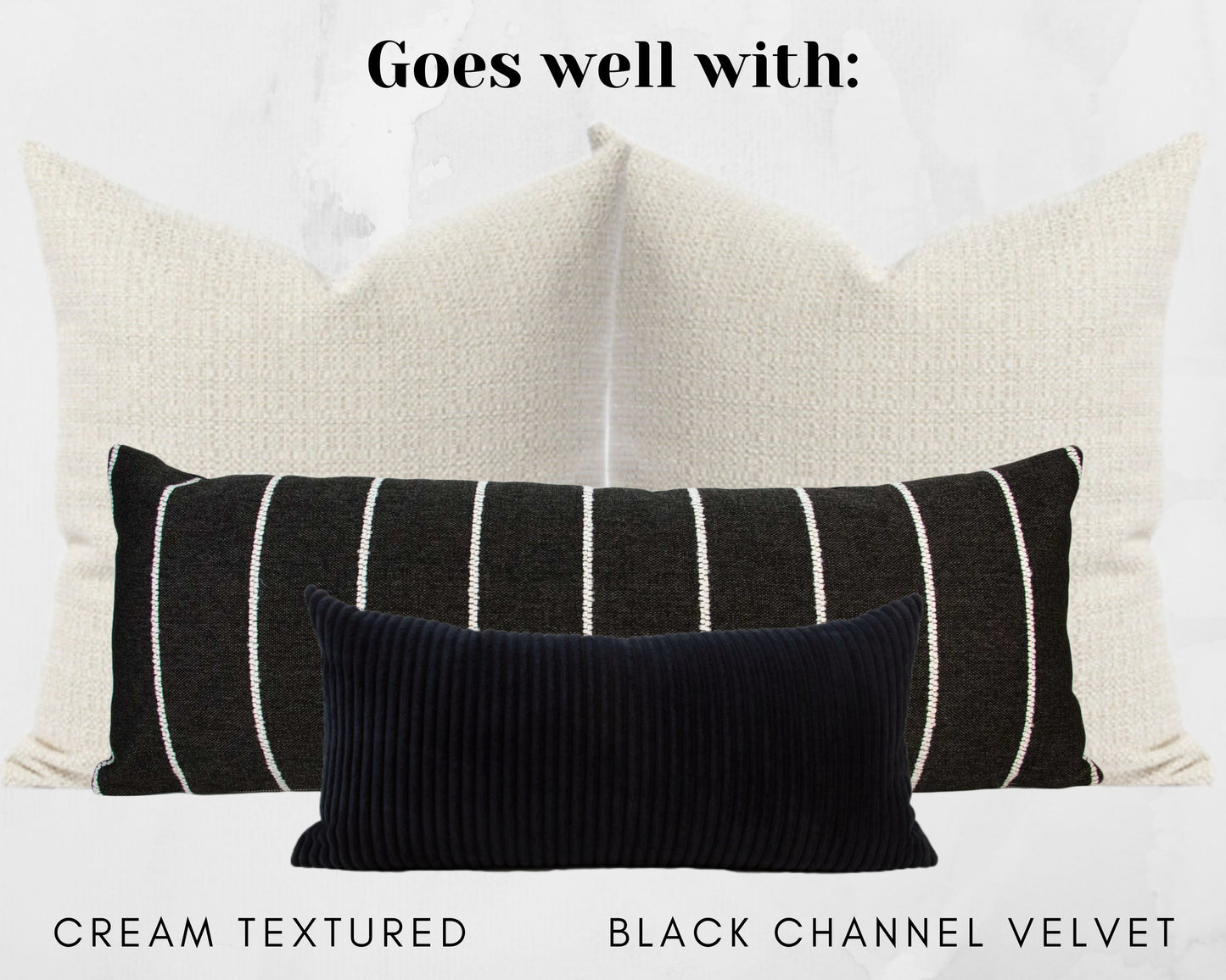 Black & White Rustic Stripe Pillow Cover, long lumbar