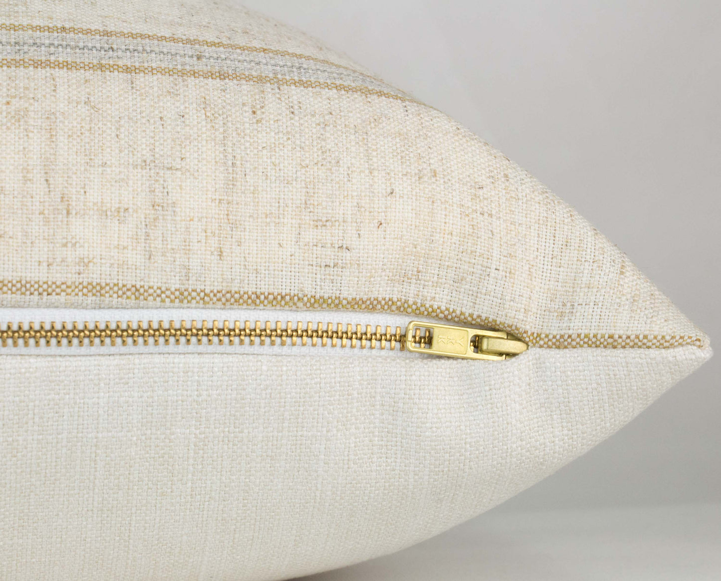 Oatmeal & Gold Striped Pillow Cover, 12x20" lumbar