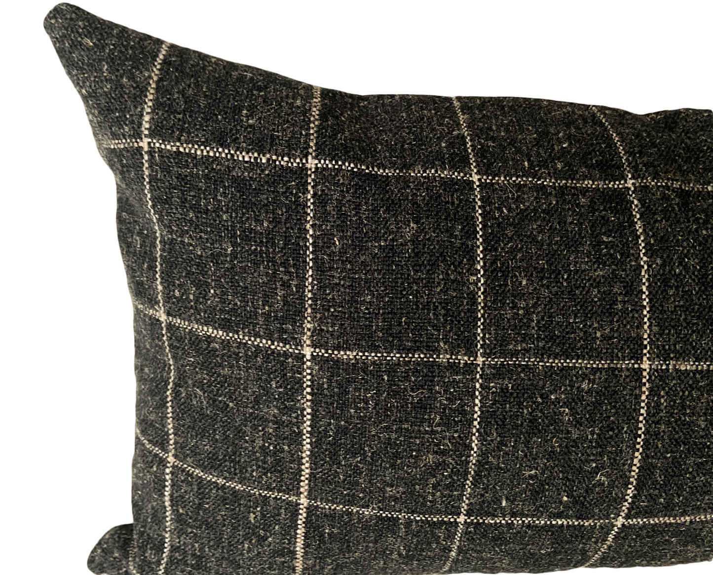 Charcoal Grey & Cream Check Lumbar Pillow Cover