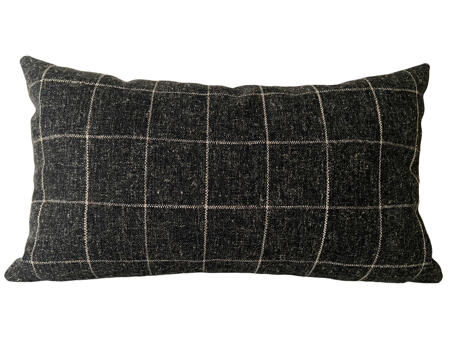 Charcoal Grey & Cream Check Lumbar Pillow Cover