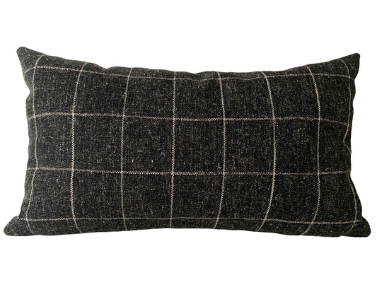 Charcoal Grey & Cream Check Lumbar Pillow Cover
