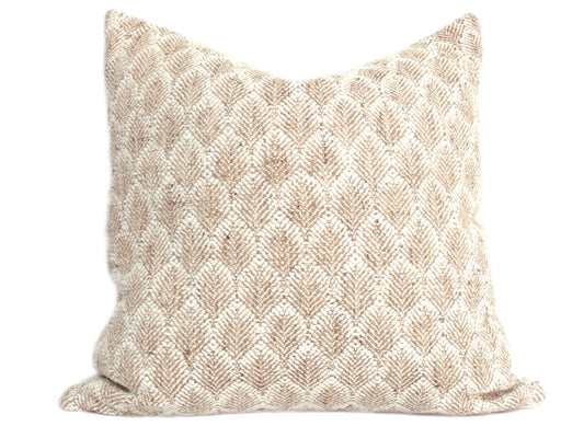 Beige, Tan & White Organic Leaf Pillow Cover