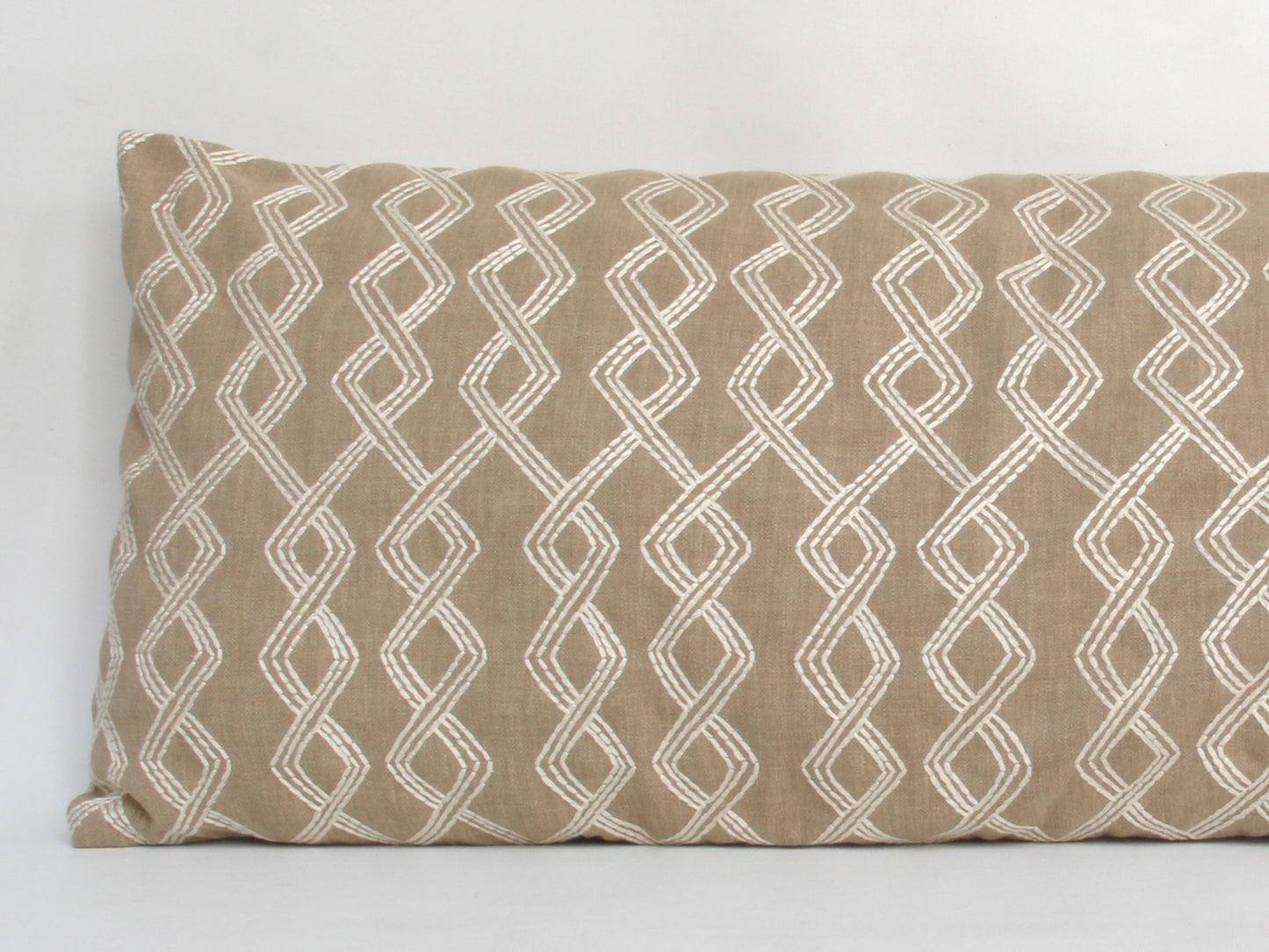 Beige Embroidered Long Lumbar Pillow Cover, 14x36"