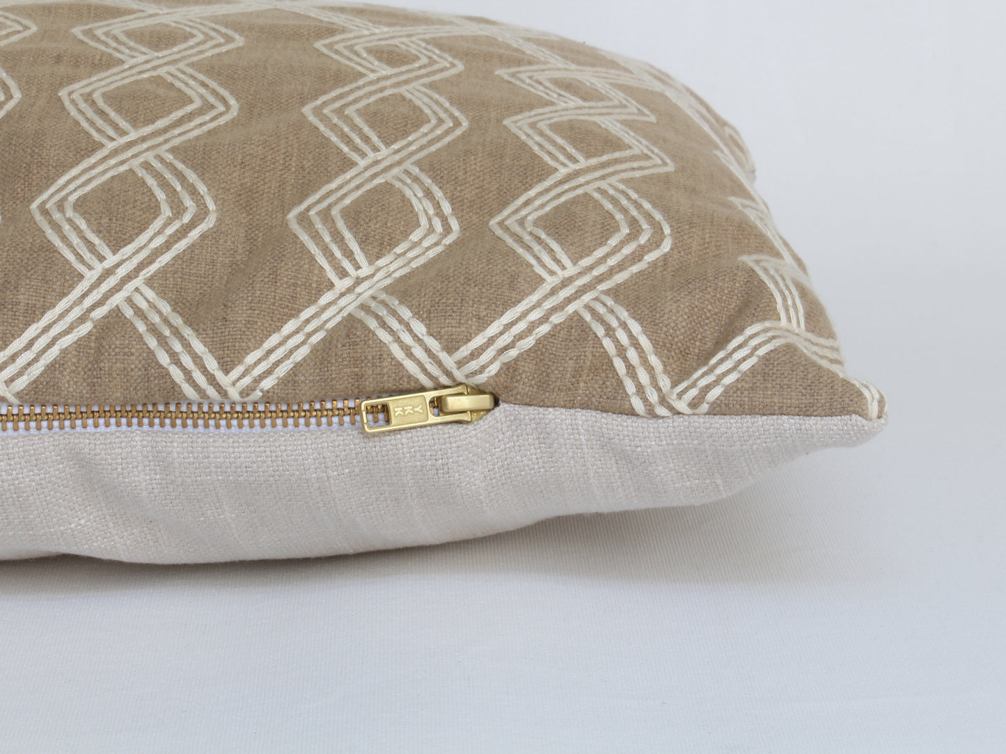 Beige Embroidered Long Lumbar Pillow Cover, 14x36"