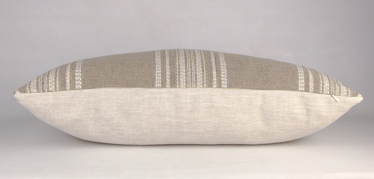 Beige Multi-Stripe Lumbar Pillow Cover