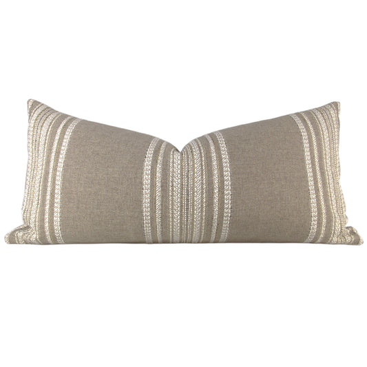 Beige Multi-Stripe Lumbar Pillow Cover
