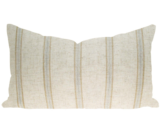 Oatmeal & Gold Striped Pillow Cover, 12x20" lumbar