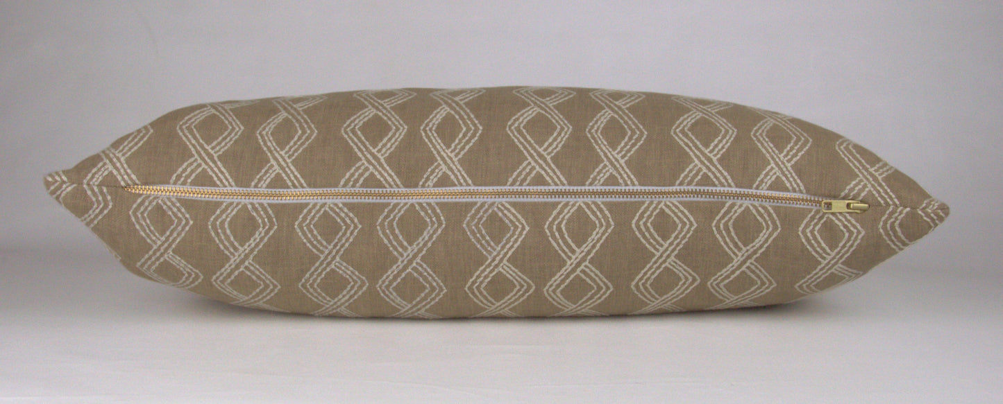 Beige Embroidered Lumbar Pillow Cover