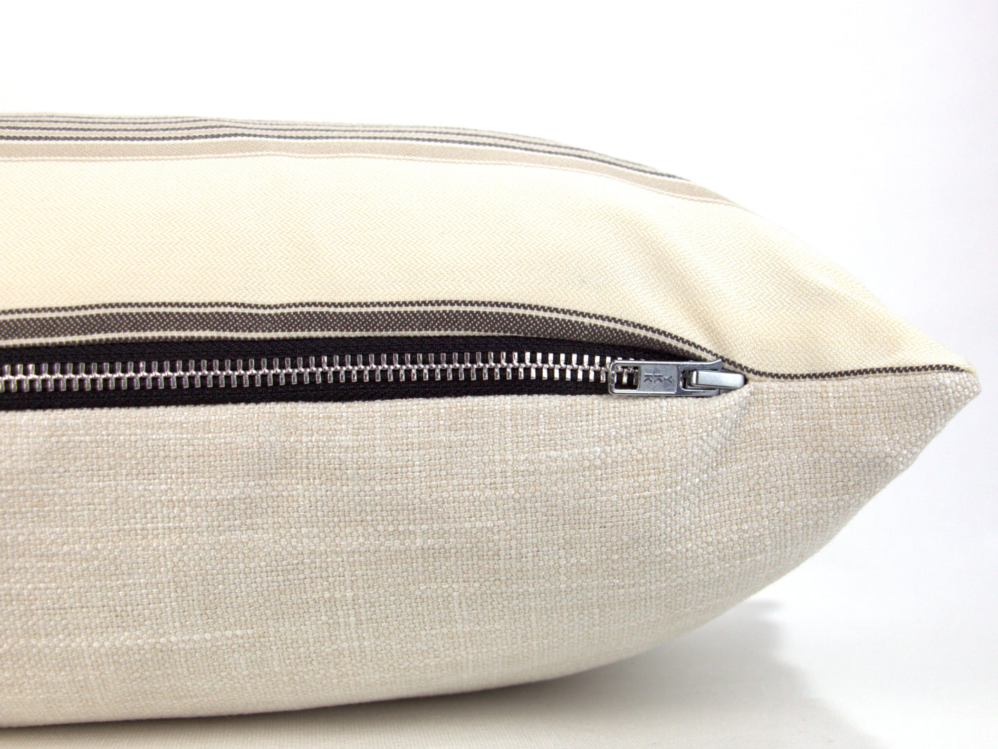 Cream, Beige & Black Striped Lumbar Pillow Cover, 14x20"
