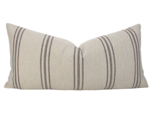 Cream & Black Farmhouse Stripe Lumbar Pillow Cover, 12x18" or 12x24"