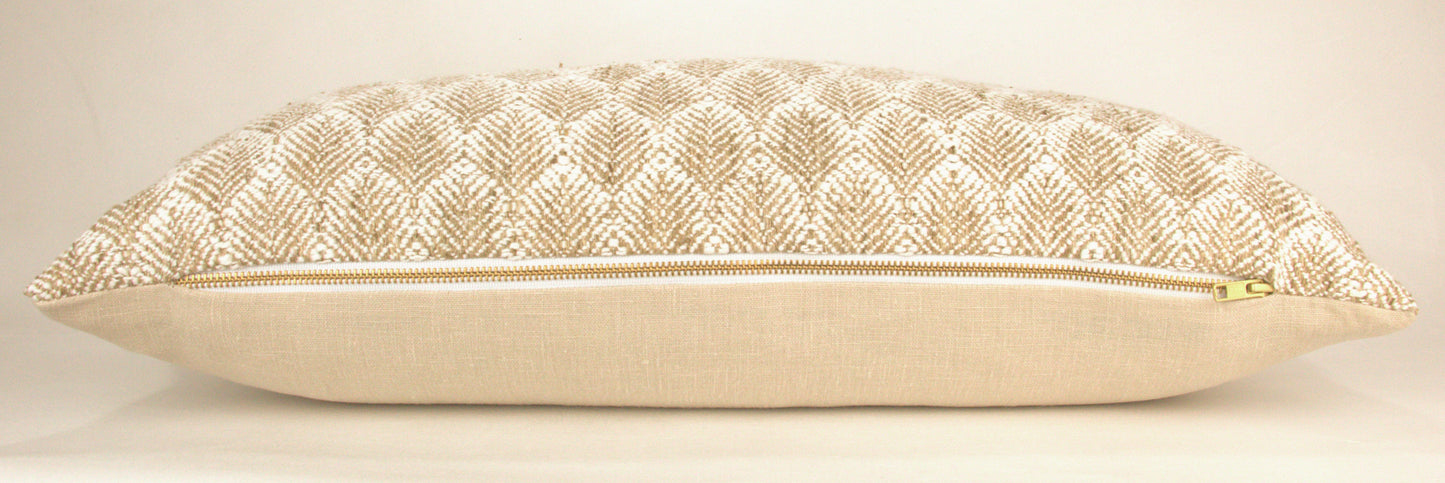 Beige, Tan & White Organic Leaf Pillow Cover, lumbar