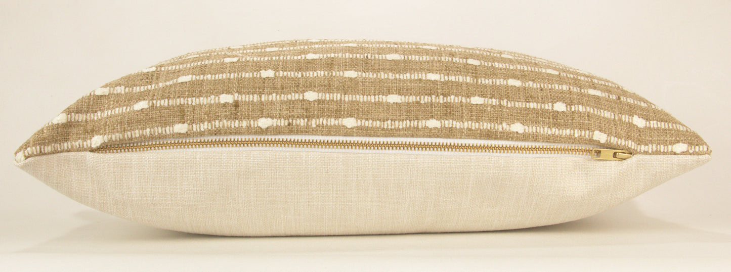 Camel Striped Pillow Cover, 12x20" lumbar