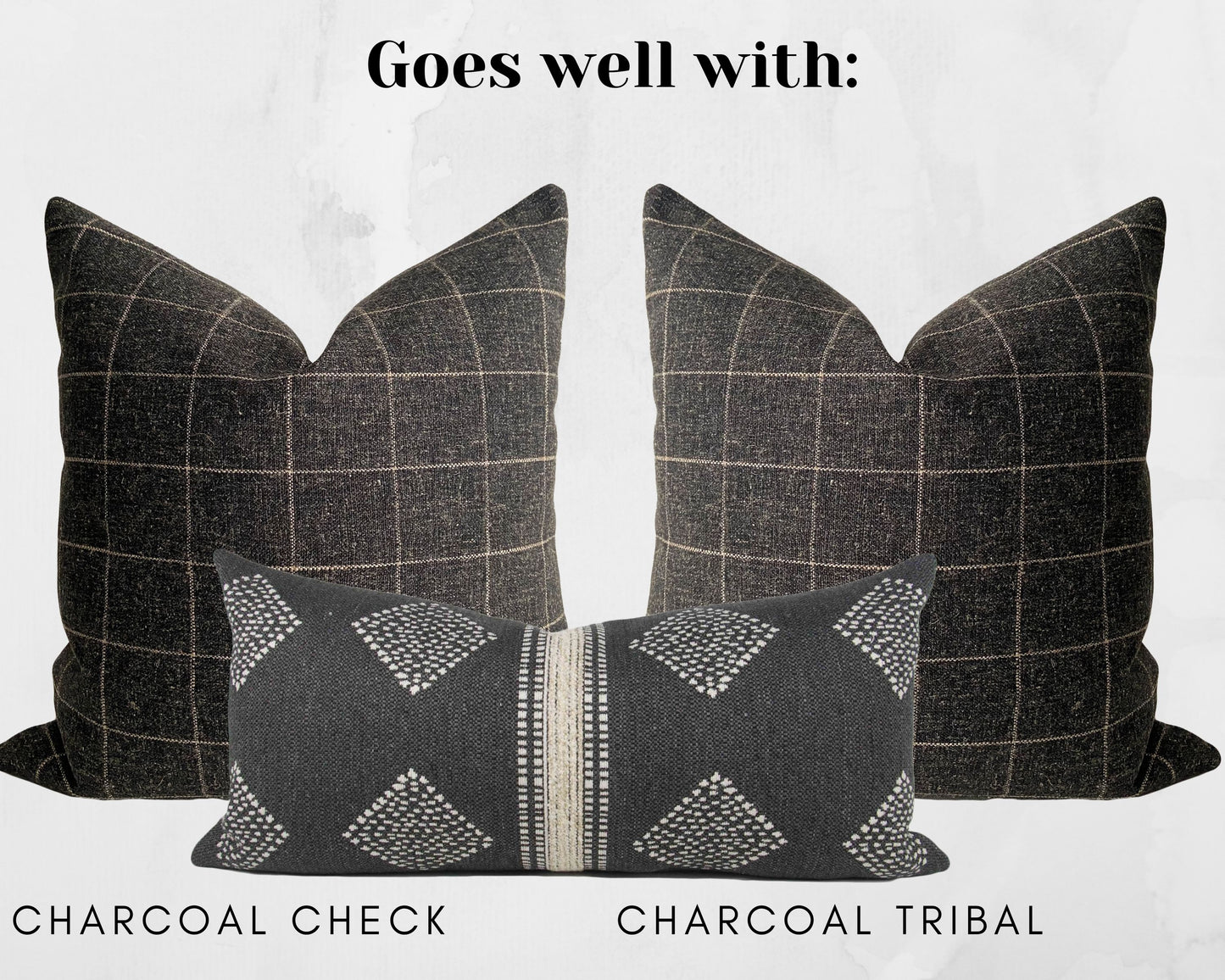 Charcoal Grey & Cream Check Pillow Cover