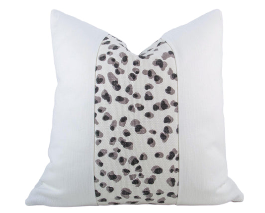 White & Leopard Color Block Stripe Pillow Cover, 20x20"