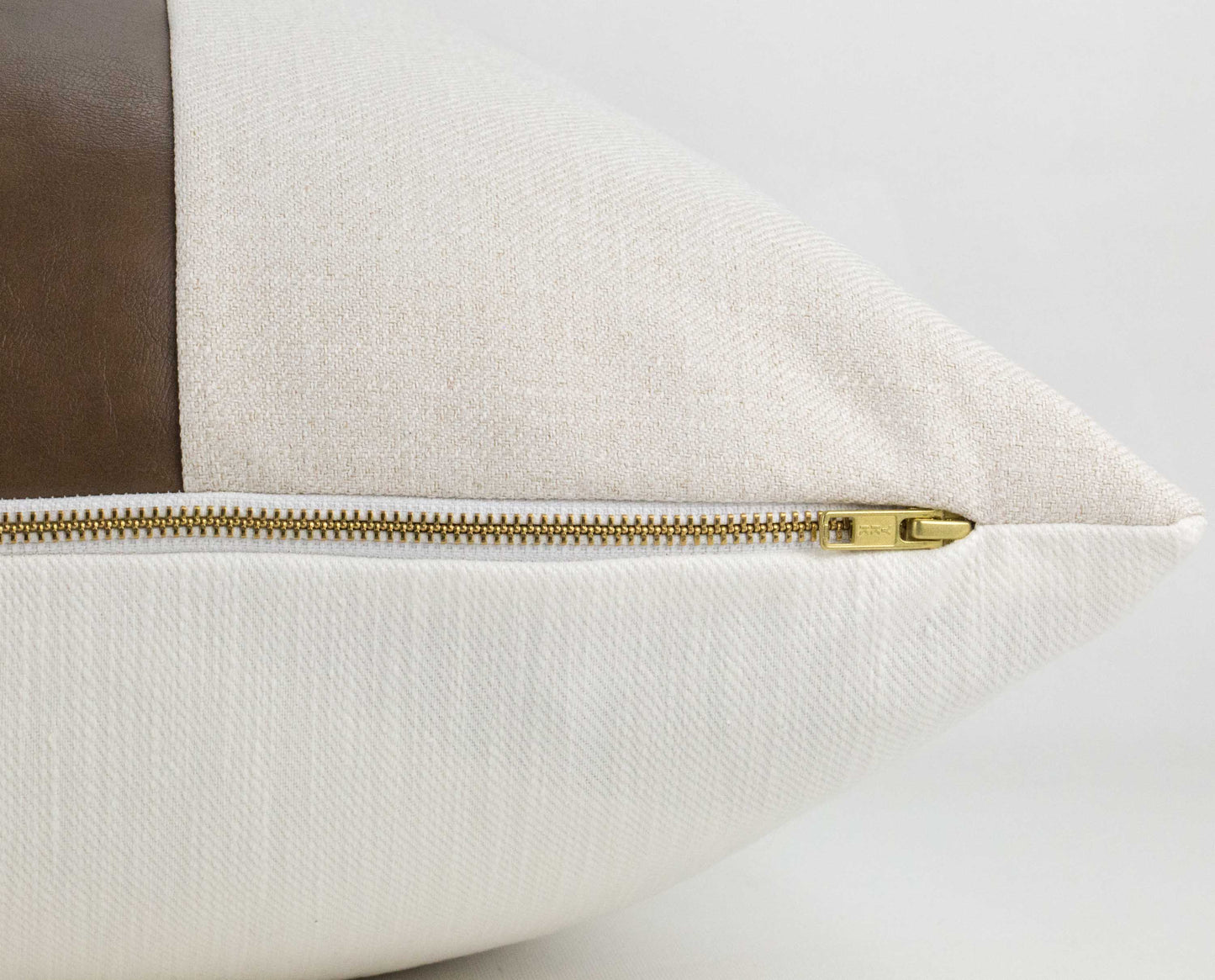 Faux Vegan Leather & Beige Color Block Stripe Pillow Cover, 20x20"