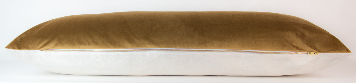 Camel Velvet Long Lumbar Pillow Cover, 14x36"