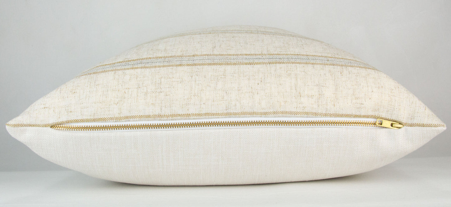 Oatmeal & Gold Striped Pillow Cover