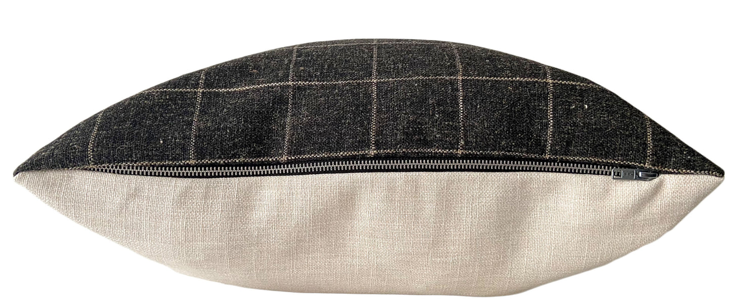 Charcoal Grey & Cream Check Pillow Cover