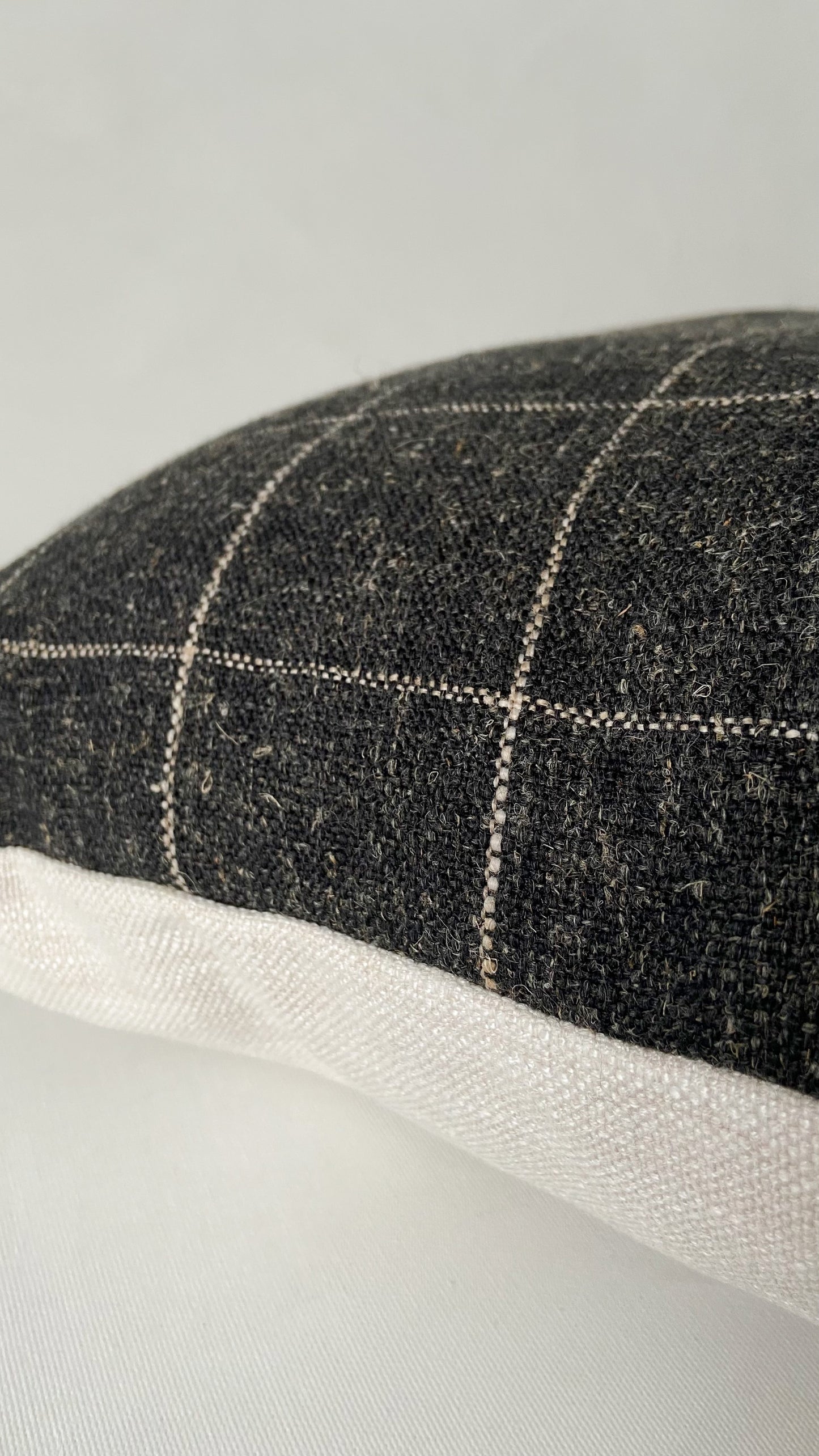 Charcoal Grey & Cream Check Long Lumbar Pillow Cover, 14x36"