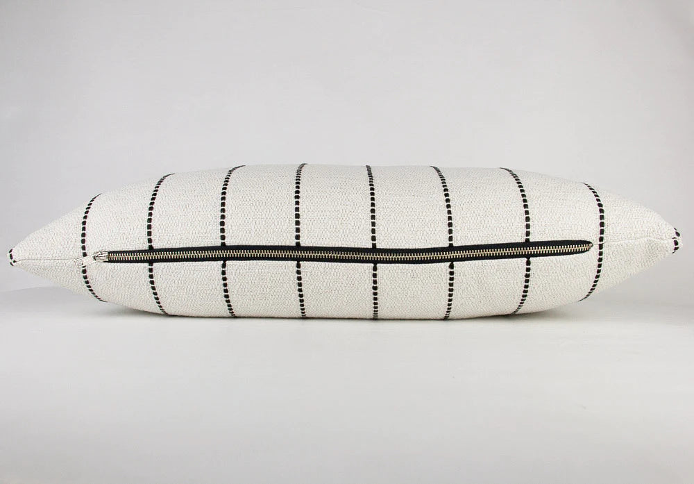 Cream & Black Striped Textured Pillow Cover, lumbar