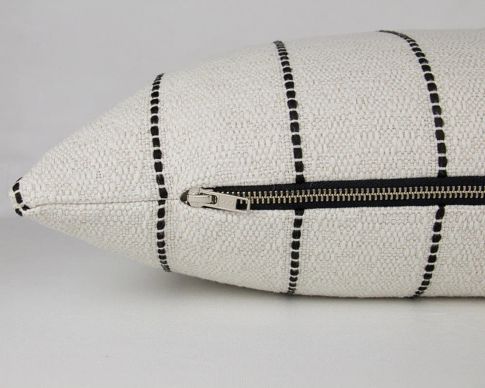 Cream & Black Striped Textured Pillow Cover, lumbar