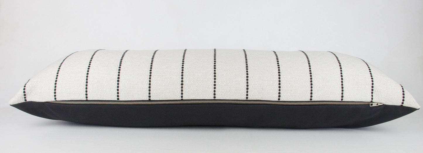 Cream & Black Striped Long Lumbar Pillow Cover with Black Back