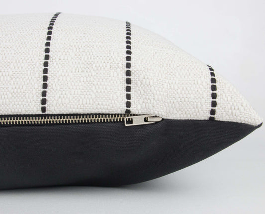 Cream & Black Striped Long Lumbar Pillow Cover with Black Back