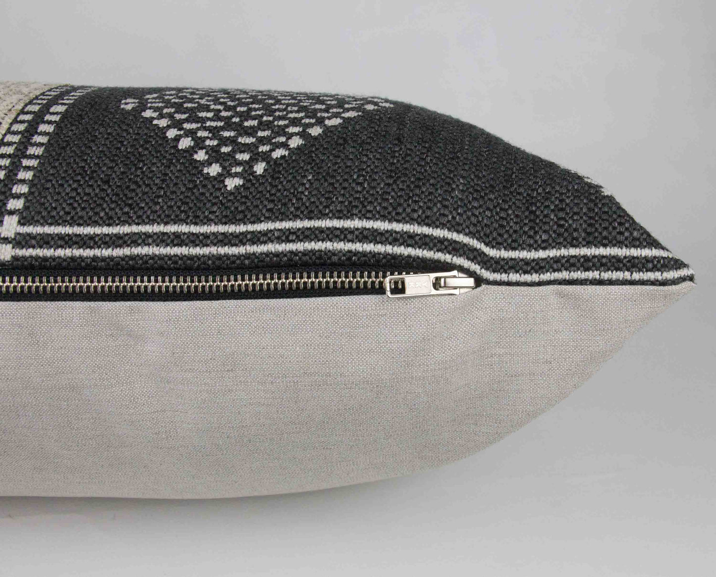 Charcoal Grey & Cream Tribal Pillow Cover, 14x36" long lumbar