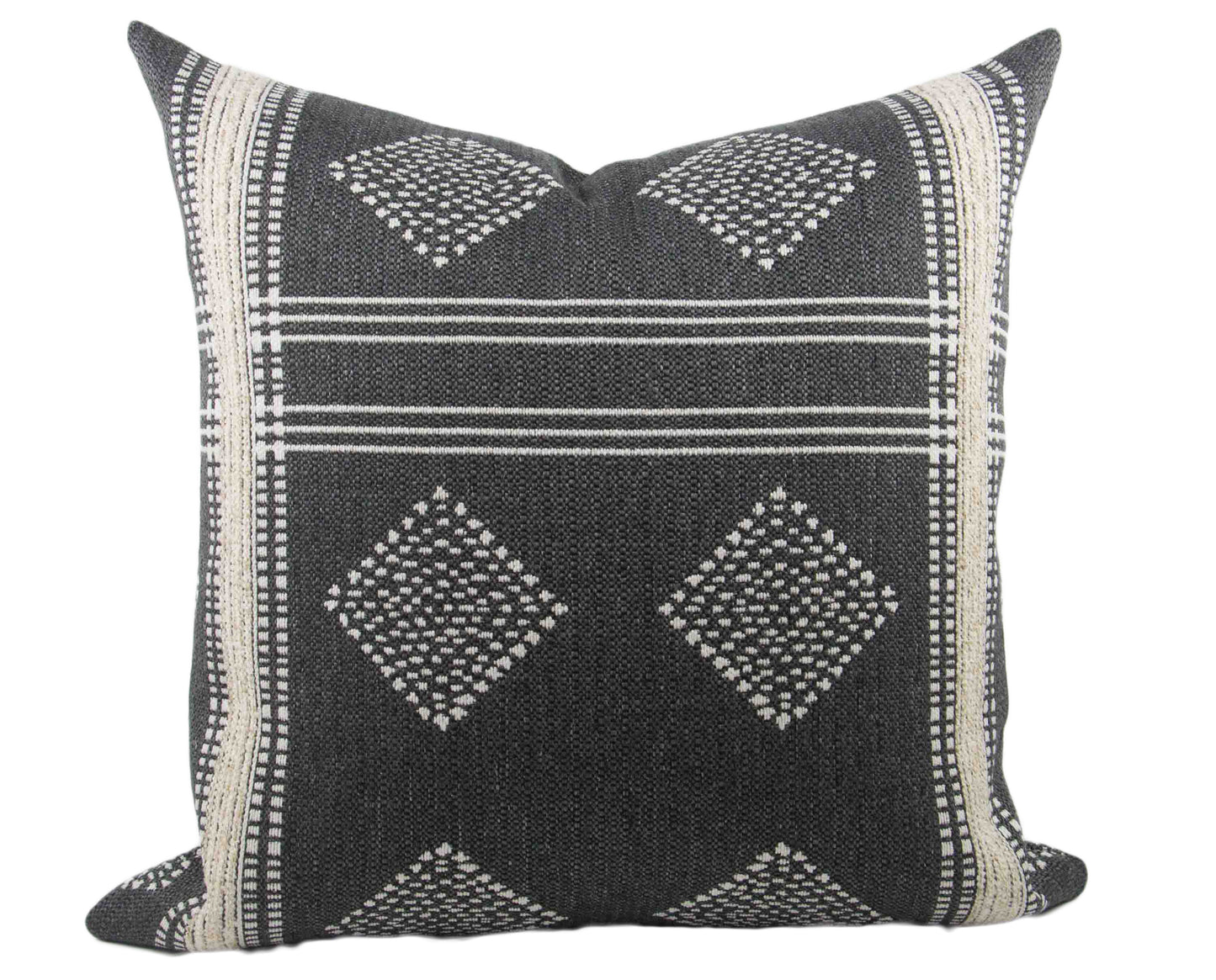 Charcoal Grey & Cream Tribal Pillow Cover 20x20", two stripes