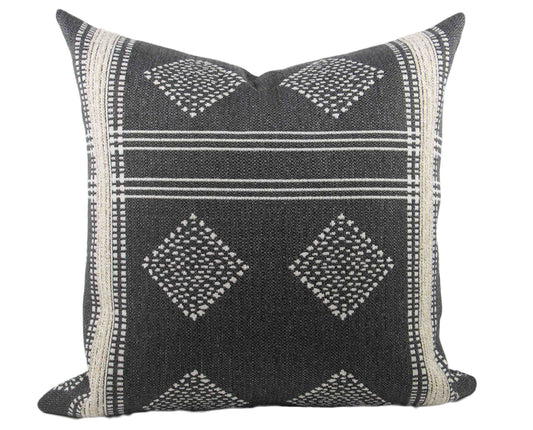 Charcoal Grey & Cream Tribal Pillow Cover 20x20", two stripes