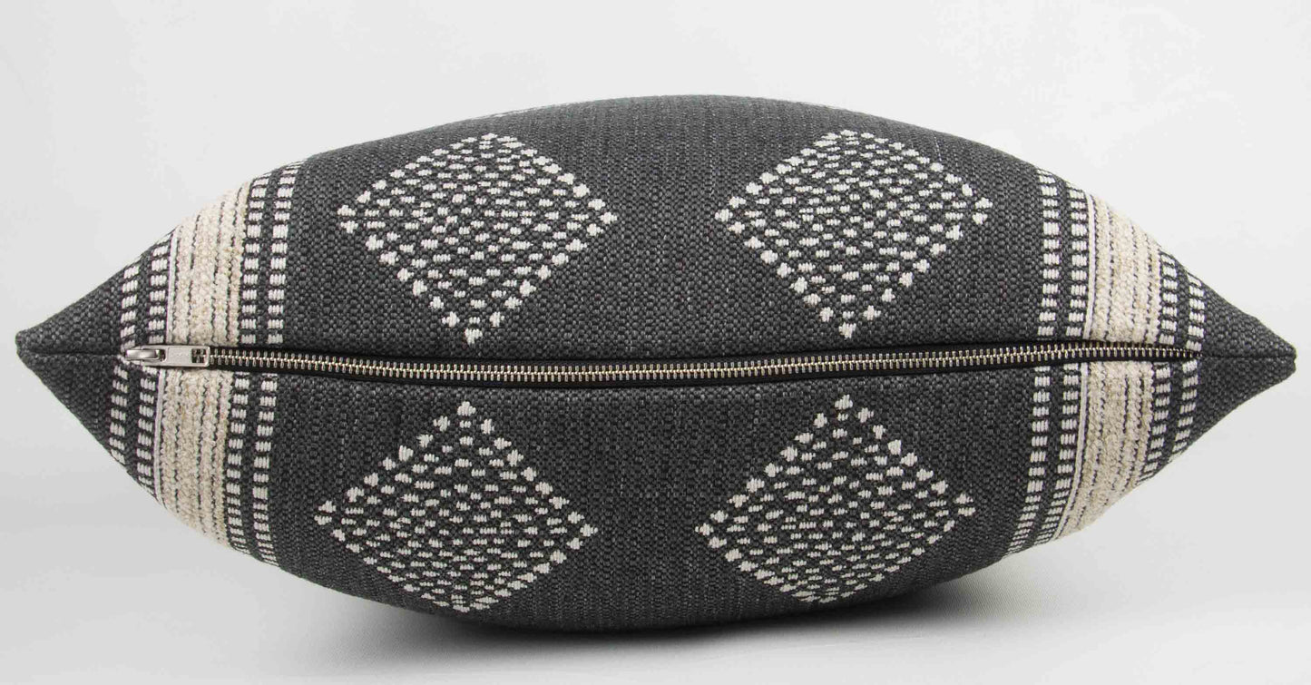 Charcoal Grey & Cream Tribal Pillow Cover 20x20", two stripes
