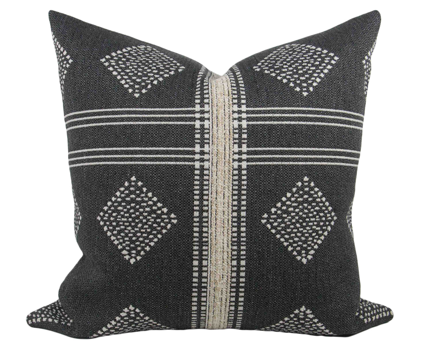 Charcoal Grey & Cream Tribal Pillow Cover 20x20", one stripe