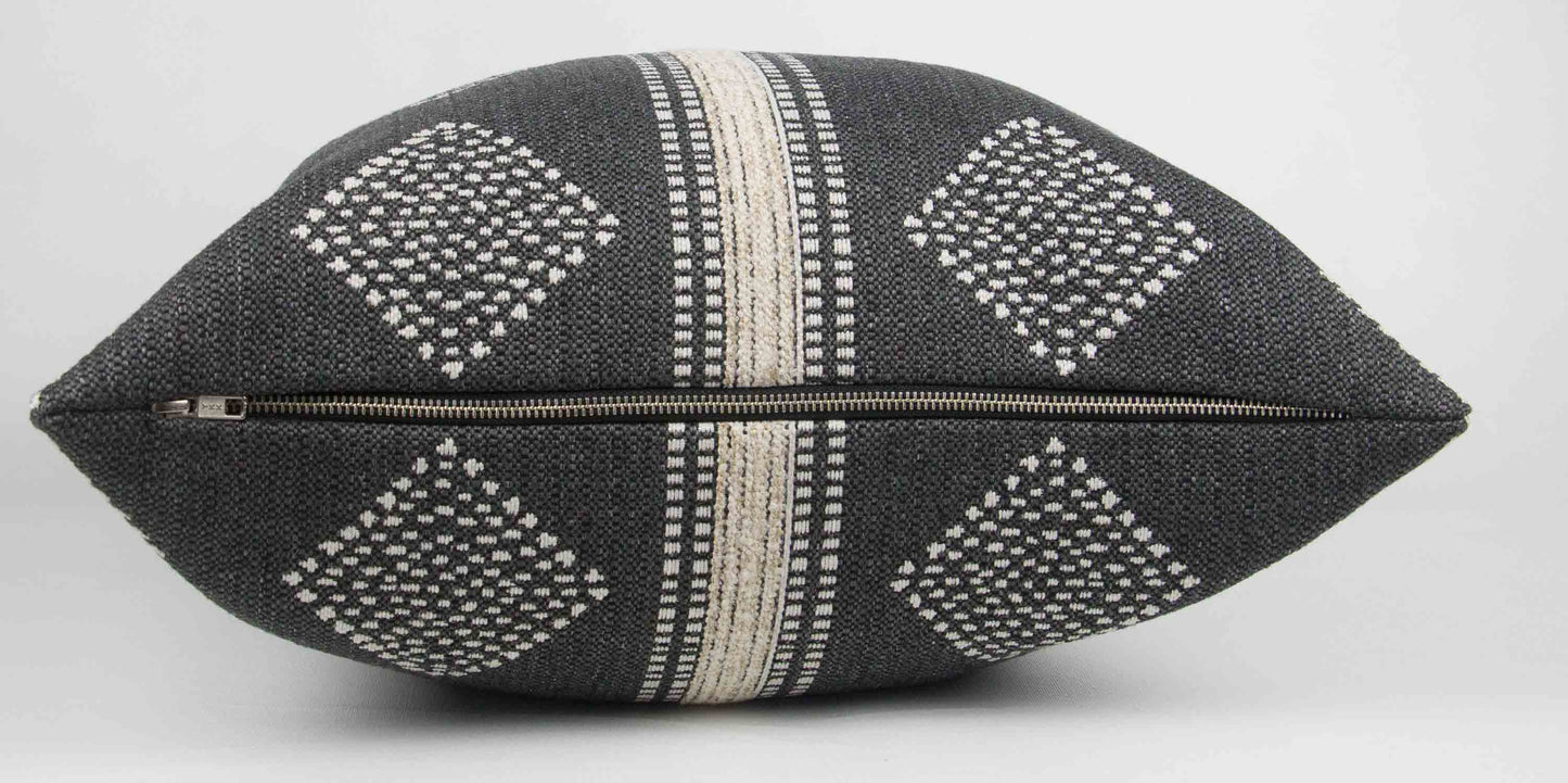 Charcoal Grey & Cream Tribal Pillow Cover 20x20", one stripe