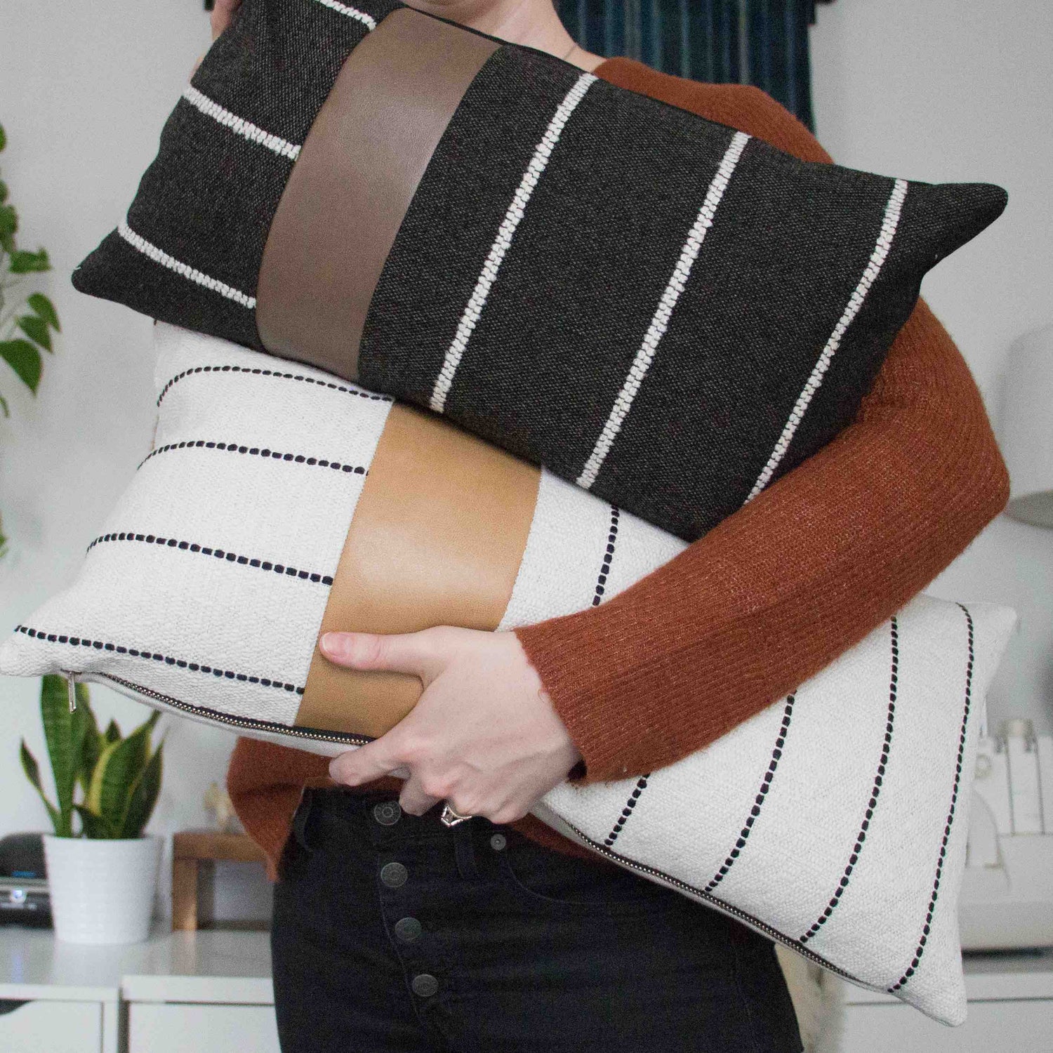 Black and white striped pillows