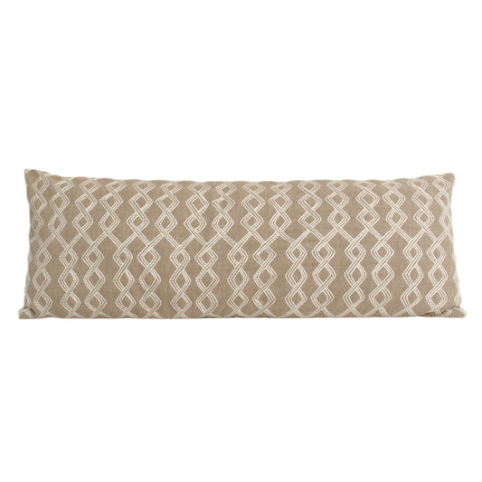 Beige Long Lumbar Pillow with Cream Embroidered Stitching