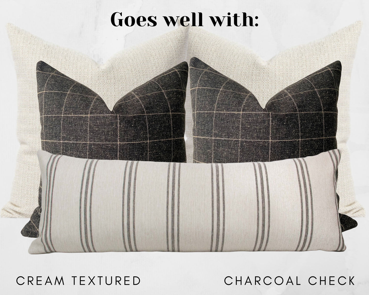 Cream & Black Farmhouse Stripe Long Lumbar Pillow Cover, 14x36"