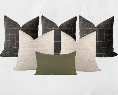 Charcoal Check Bed Combo B - 6 Pillow Covers