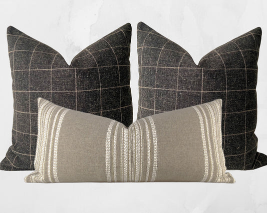 Charcoal Check Pillow Combo #3