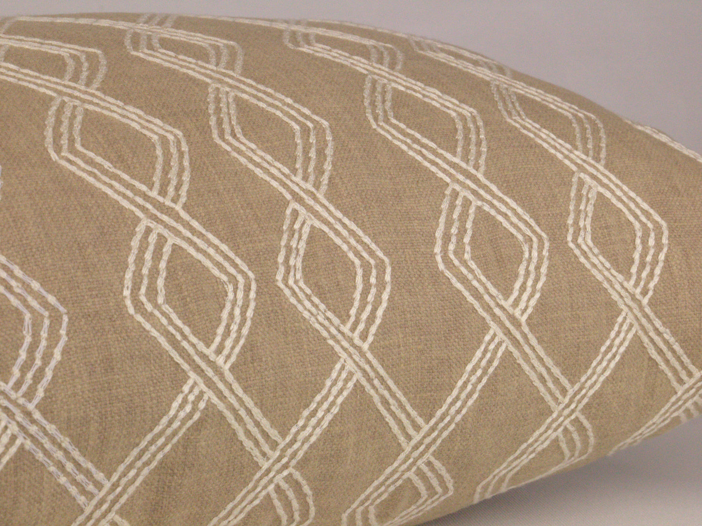 Beige Embroidered Long Lumbar Pillow Cover, 14x36"