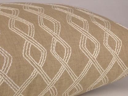 Beige Embroidered Long Lumbar Pillow Cover, 14x36"
