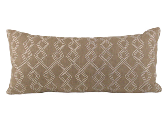 Beige Embroidered Lumbar Pillow Cover