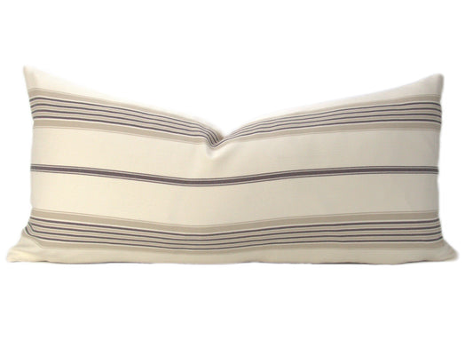 Cream, Beige & Black Striped Lumbar Pillow Cover, 14x20"