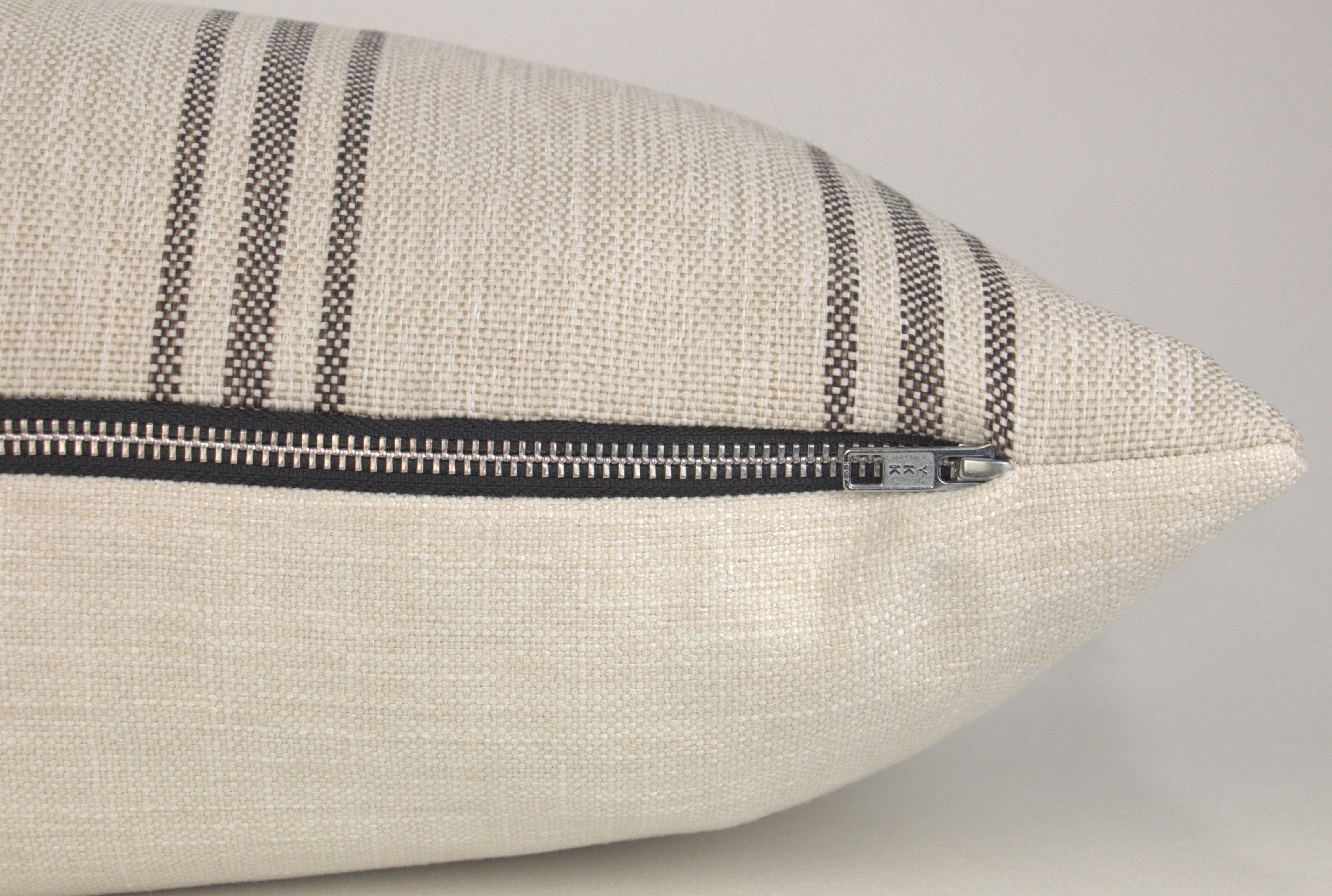 Cream Black Farmhouse Stripe Lumbar Pillow Cover 12x18 or 12x24 Kelly Modern