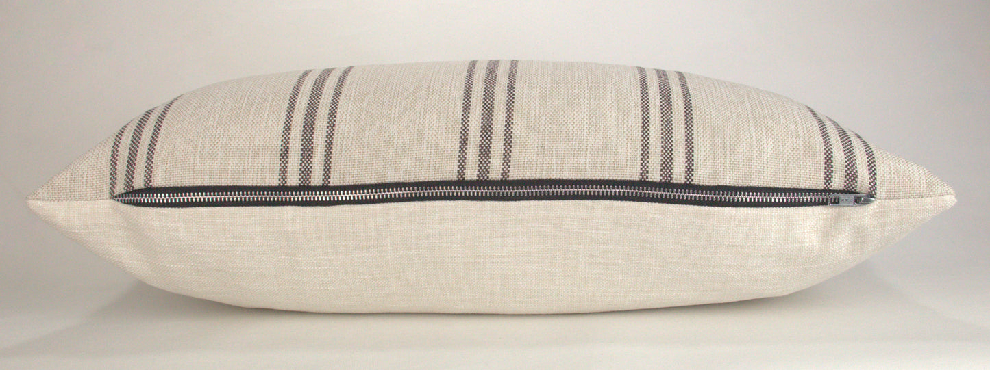 Cream & Black Farmhouse Stripe Lumbar Pillow Cover, 12x18" or 12x24"