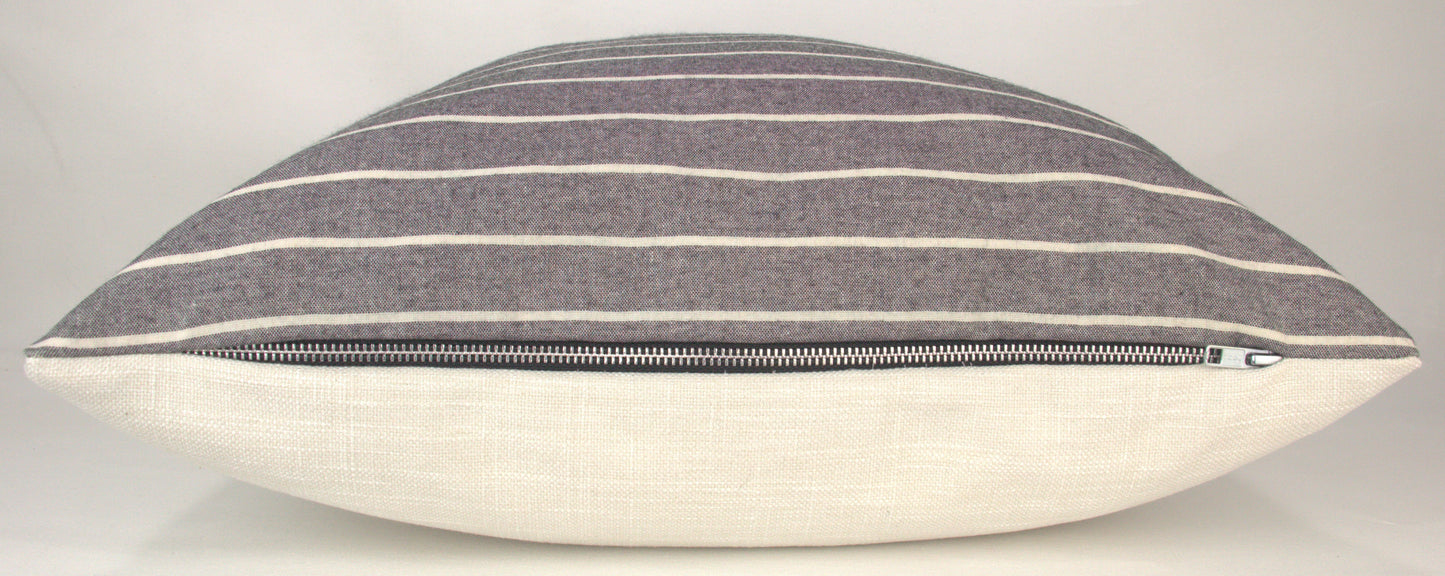 Grey & Cream Wide Stripe Pillow Cover