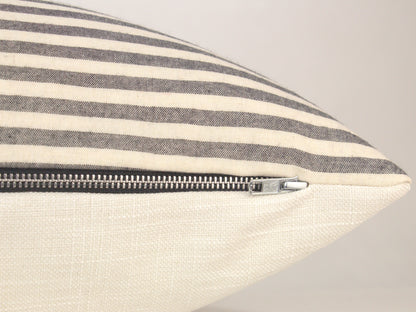 Grey & Cream Narrow Stripe Pillow Cover