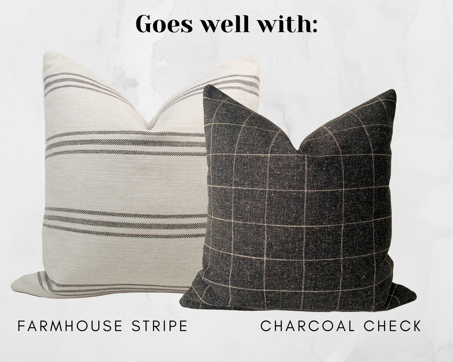 Charcoal Grey & Cream Check Pillow Cover, 20x20"